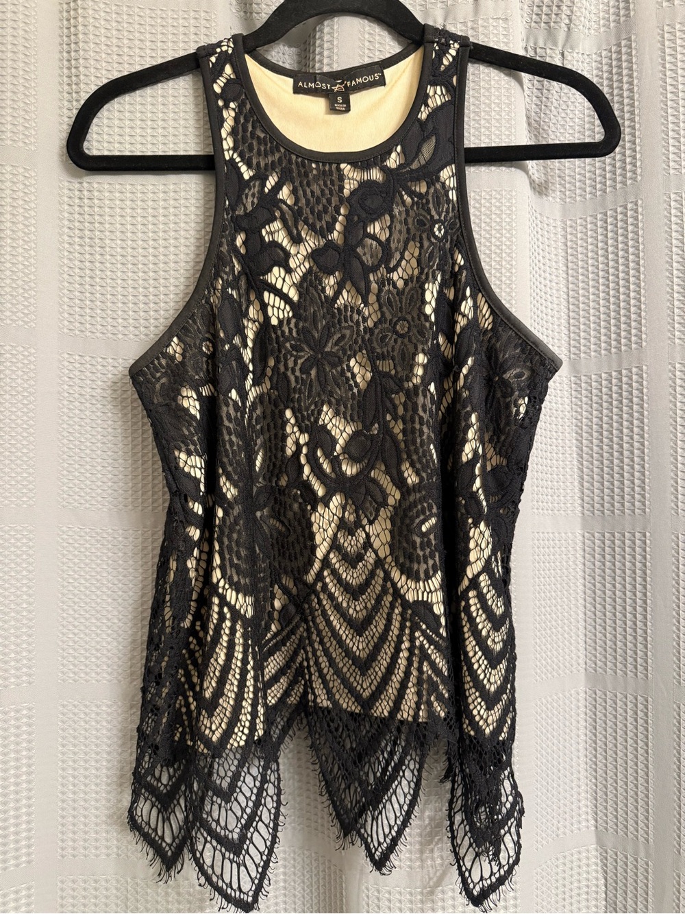 Almost Famous Black Lace Tank with Cream Lining